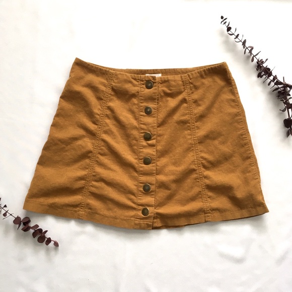 Dresses & Skirts - Mustard Corduroy Button Down Skirt